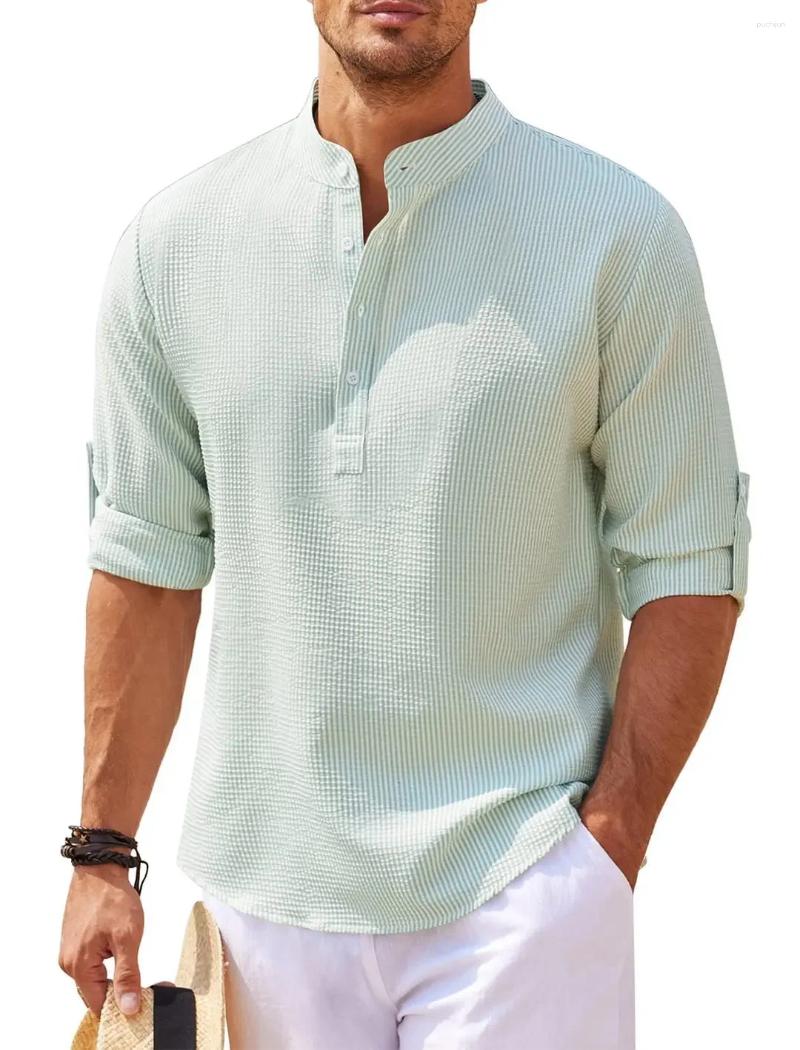 Men's Casual Shirts Shirt Long Sleeve Stand-up Collar Open-button Pineapple Checked Top