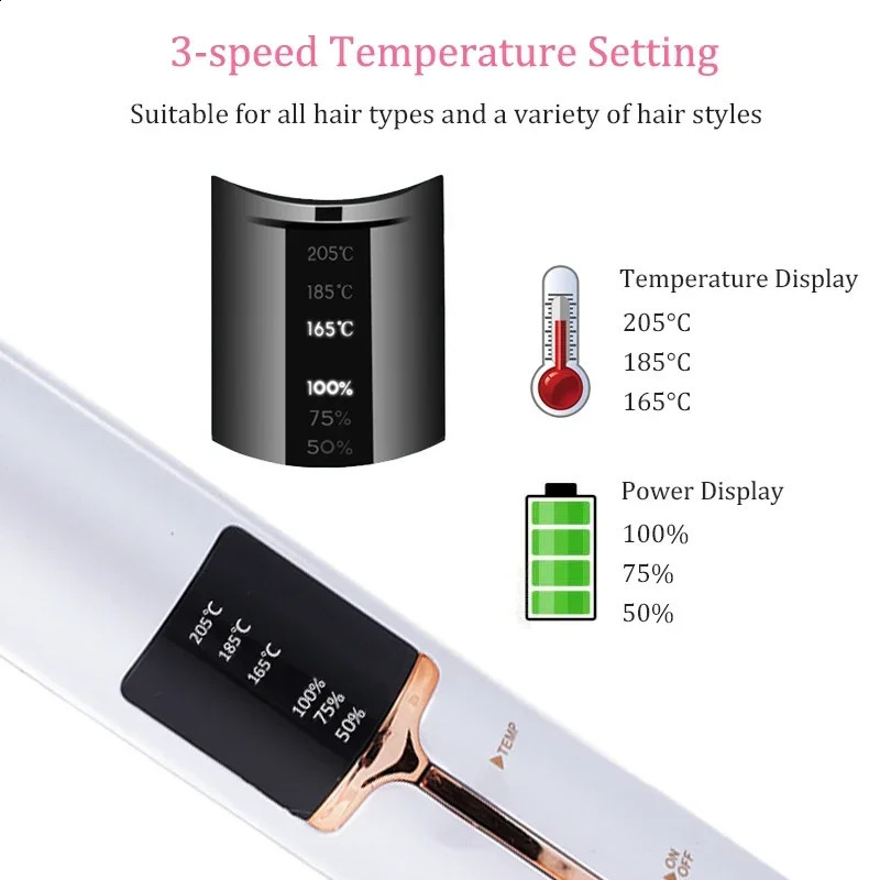 Portable USB Rechargeable Hair Straightener With Power Bank Lock System Travel Flat Irons Wireless Straightening Hair Curler 240911