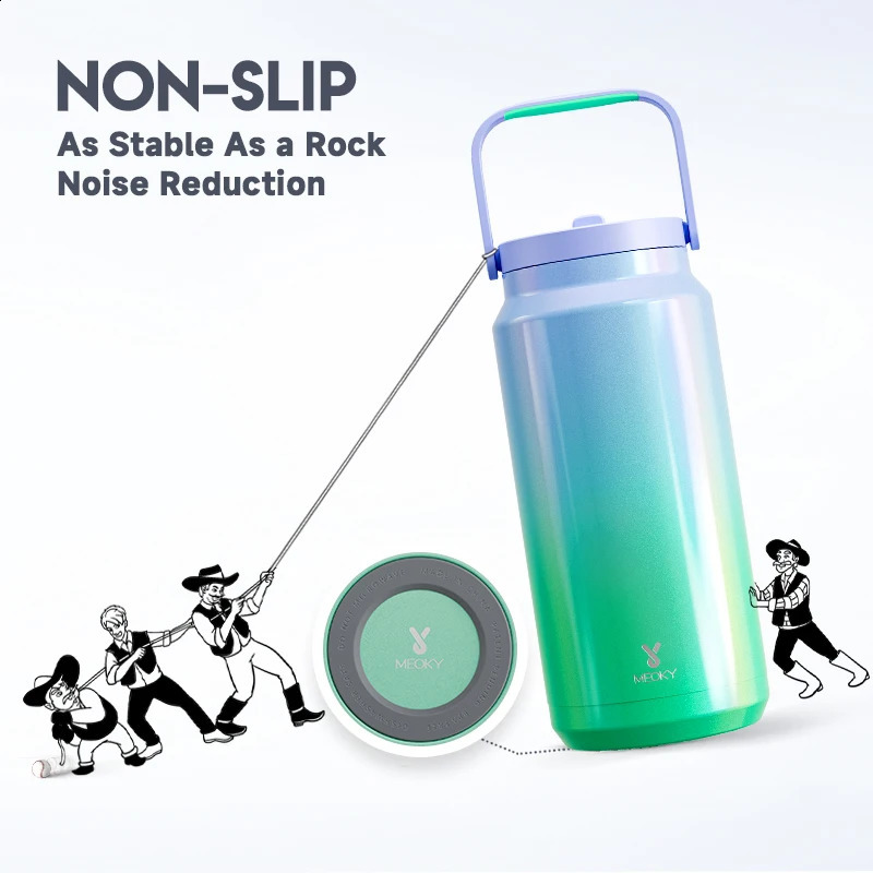 Meoky 64oz stainless steel vacuum cup with lid large capacity portable coffee cup green purple gradient juice cup for sports 240918