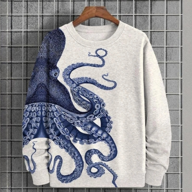 Autumn Mens Sweatshirt 3d Octopus Print Round Neck For Men Hoodies Pullover Soft Loose Oversized Long Sleeve TShirt 240918