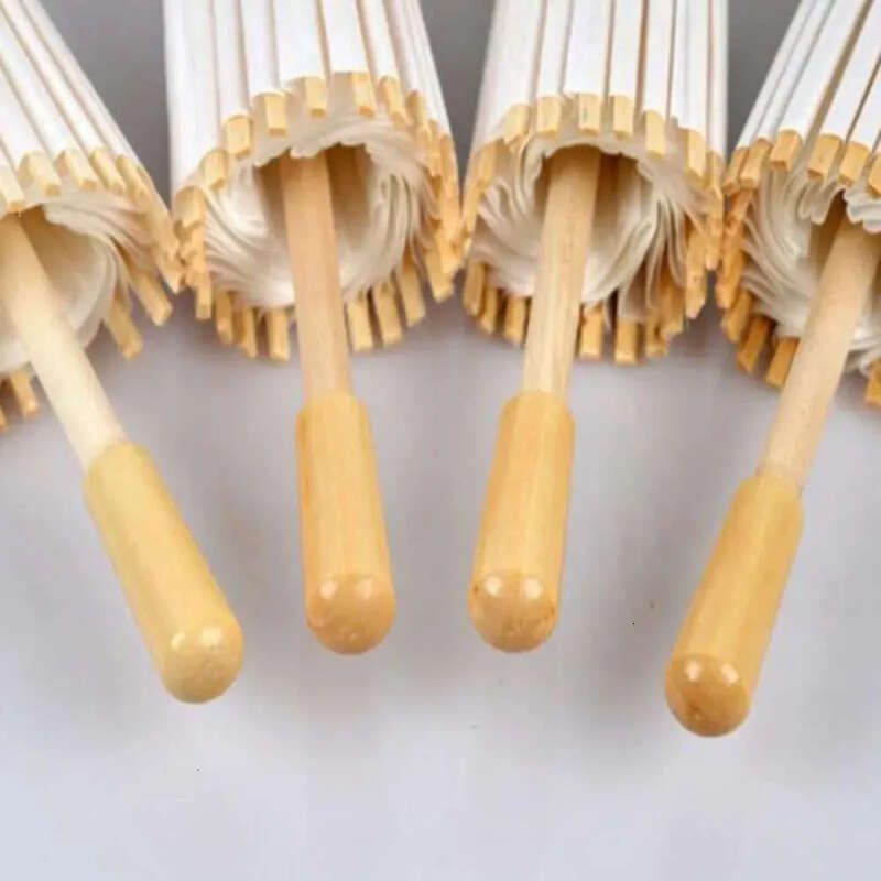 Wedding Umbrella Handmade Diameter 60 Cm Plain White Color Chinese Small Paper Parasol With Bamboo Handle