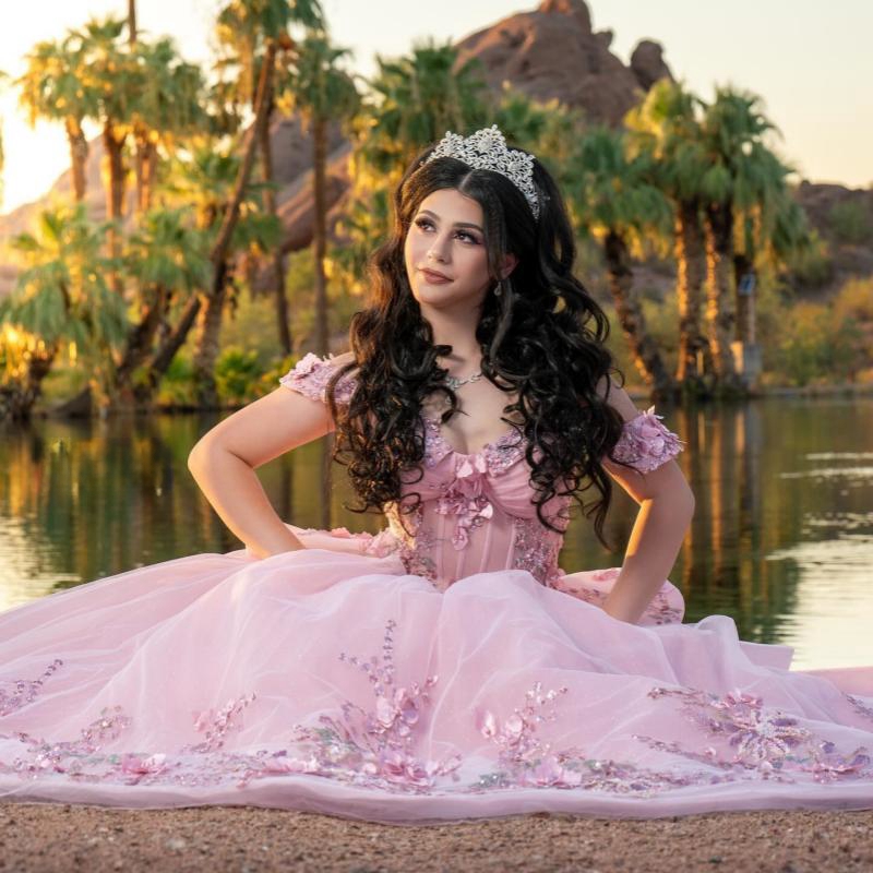 Pink Ball Gown Quinceanera Dresses Appliques Beading wer Off Shoulder Sweet 16 Dress Lace-up Vestidos De 15 Anos