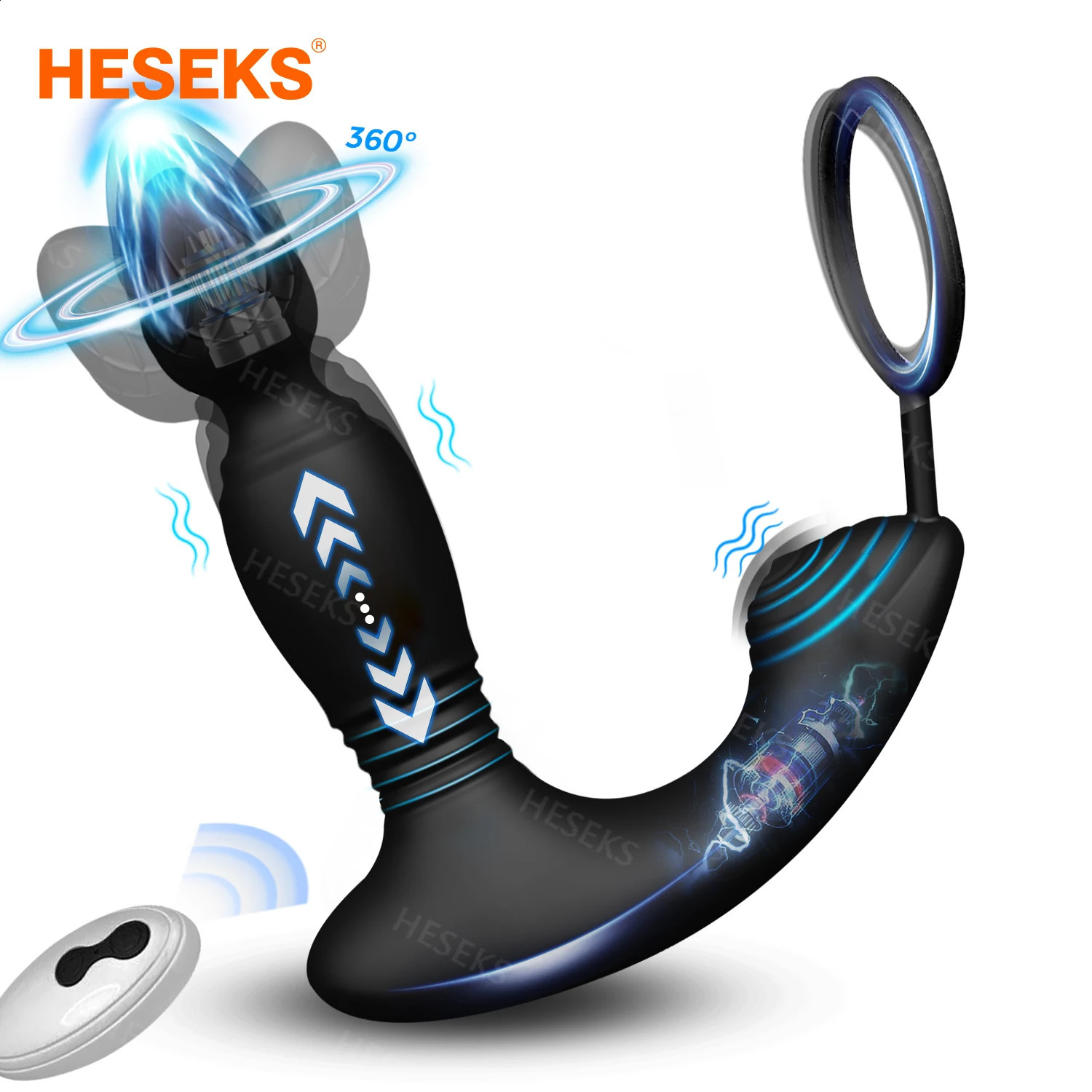 HESEKS Male Thrusting Prostate Massager Wireless Remote Control Anal Plug Dildo Butt Telescopic Cock Ring Sex Toys for Men 241105