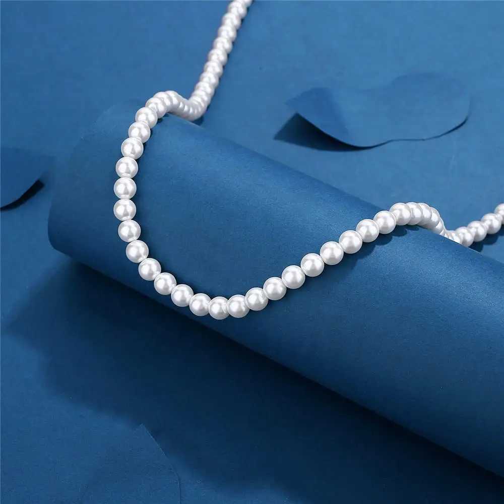 Rock Imitation Pearl Necklace For Men Hip Hop Pearl Bead Chain Men Necklace Women Choker Fashion Party Jewelry GiftX240919
