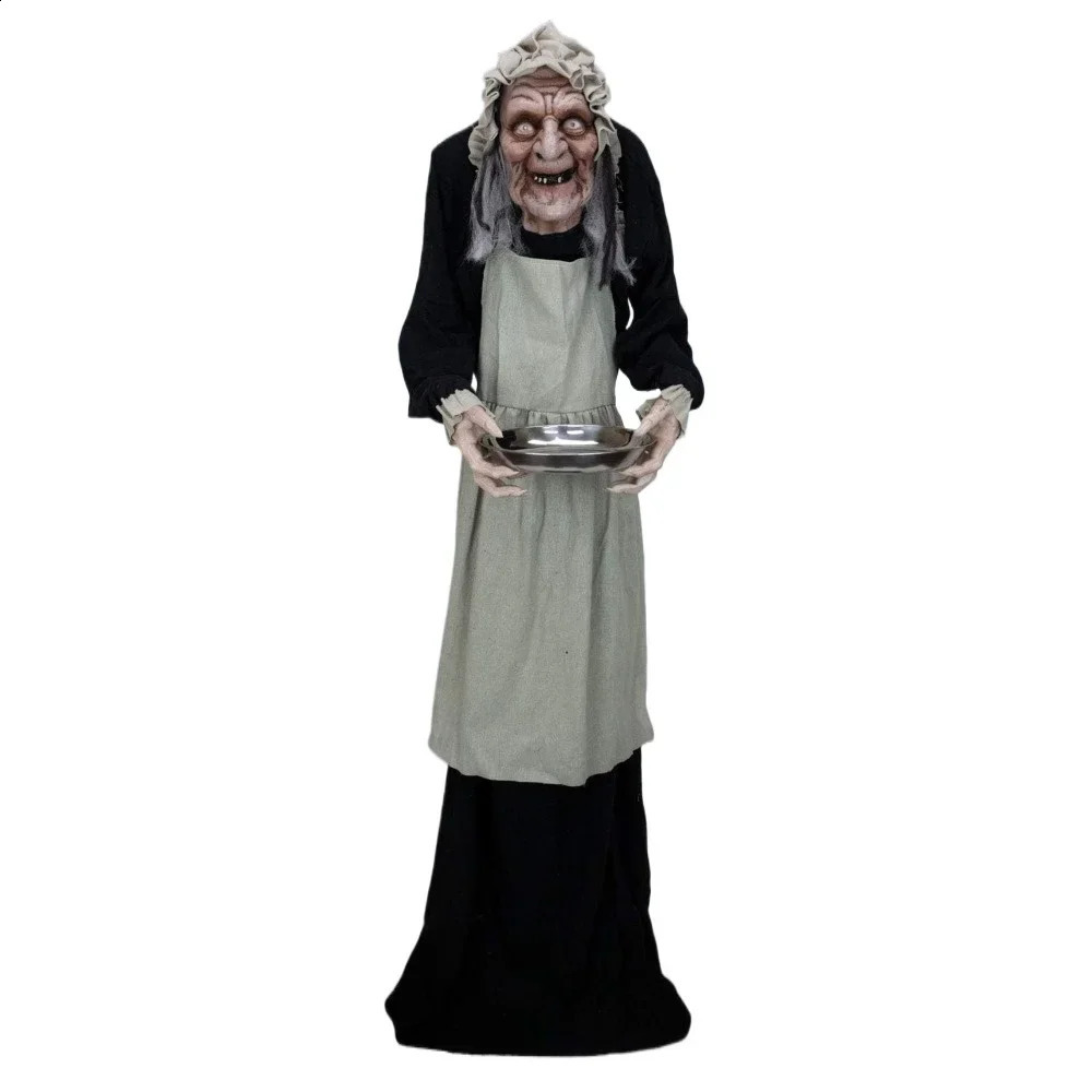 Halloween Animatronic Scary Old Lady with Candy Dish 5ft Animated Halloween Decoration Old Lady Horror Halloween Decoration 240913
