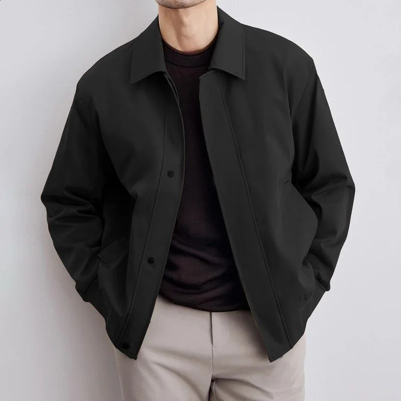 Vintage Jacket Man Spring Casual Loose Fashion Retro Short Coat Men High Quality Solid Turndown Collar Street Outwears 240918