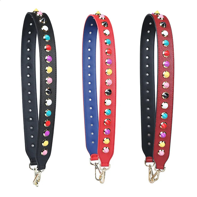 Womens square rivet wide bag shoulder collision color clown wer strap cross body parts Acessorios 240914