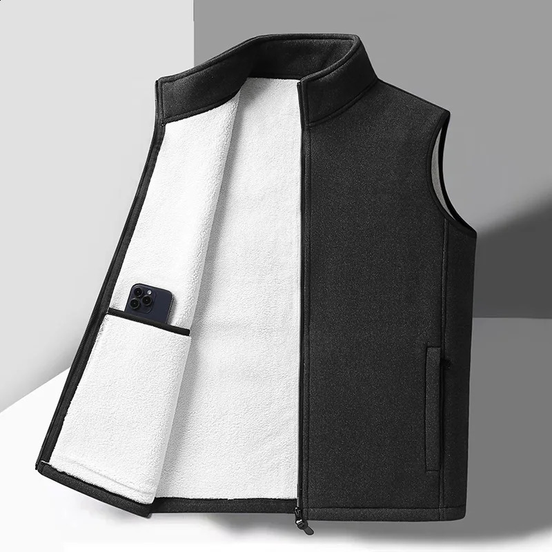 Men's Lamb Cashmere Fleece Waistcoat - Warm Sleeveless Winter Vest For Plus Sizes