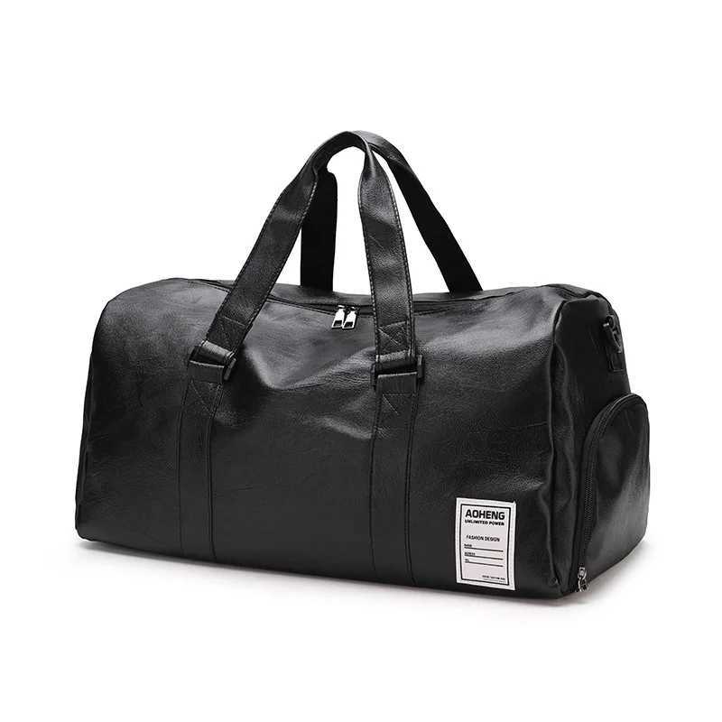 Big Capacity Leather Travel Bag Waterproof Fitness Duffle with Shoes Pocket Sports Weekend Luggage Women Men Handbag 240919