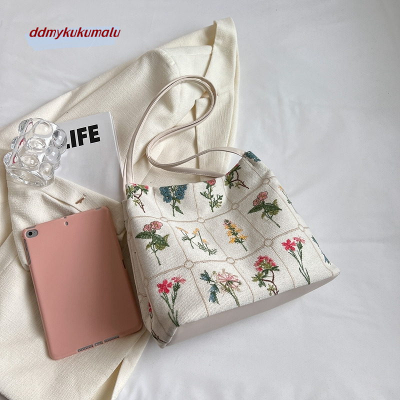 Women Floral Embroidering Designer Shoulder Female Large Capacity Casual Tote Bags for Daily Elegant Sling Handbags 2024 H7.6#24 ddmykukumalu