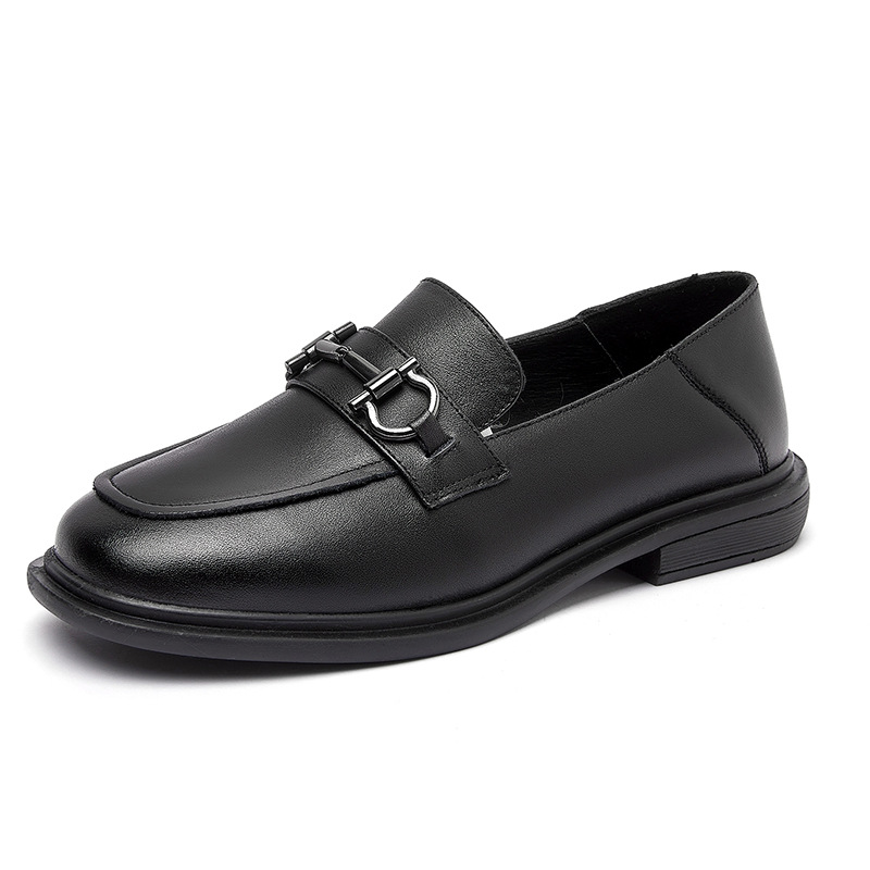 Head layer cowhide flat single shoes female 2024 new Korean version of a stirrup two wear small leather shoes
