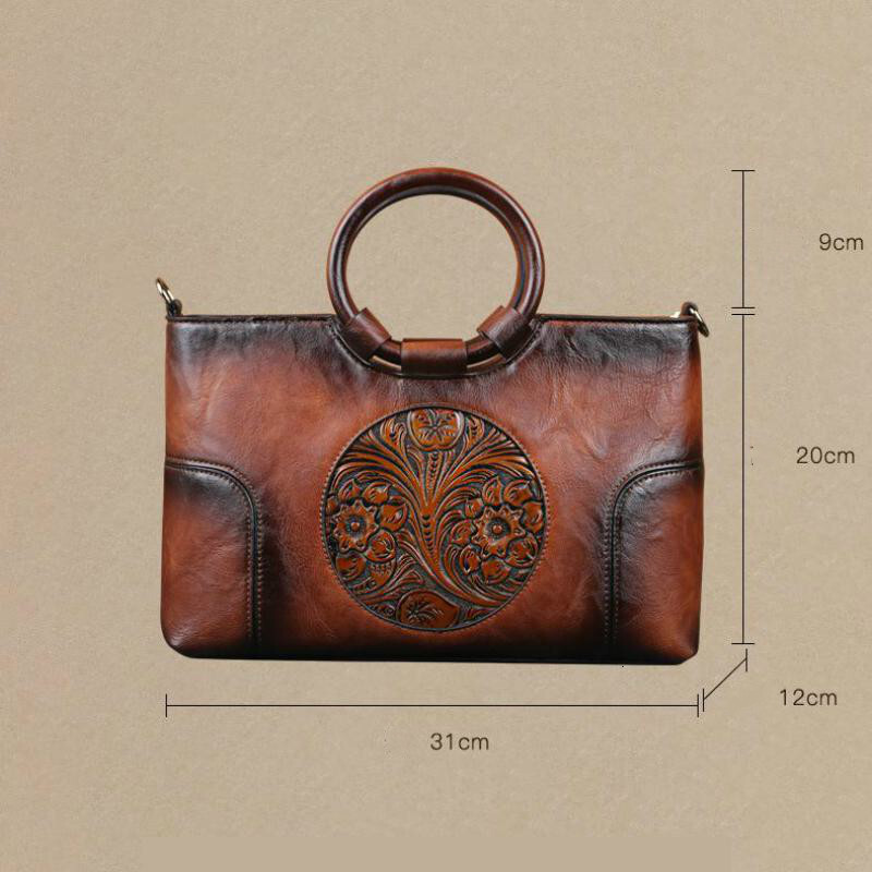 GAGACIA Women's Handbags Ladies High Quality Leather Shoulder Bag For Woman New Chinese Style Handmade Emed Female Hand Bags