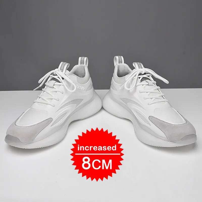 men casual sneakers elevator breathable mesh heightening shoes for Man 8cm 6cm hidden heels height increased