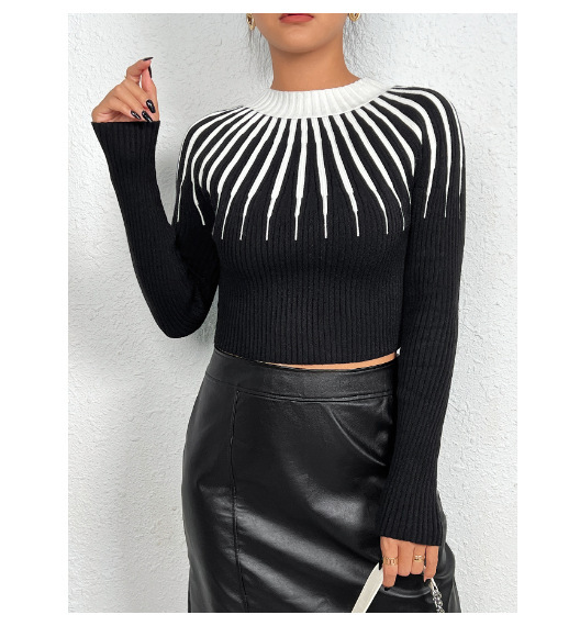 dongdumaoyi Autumn round neck long sleeved vertical striped pullover casual versatile base shirt F0919#40