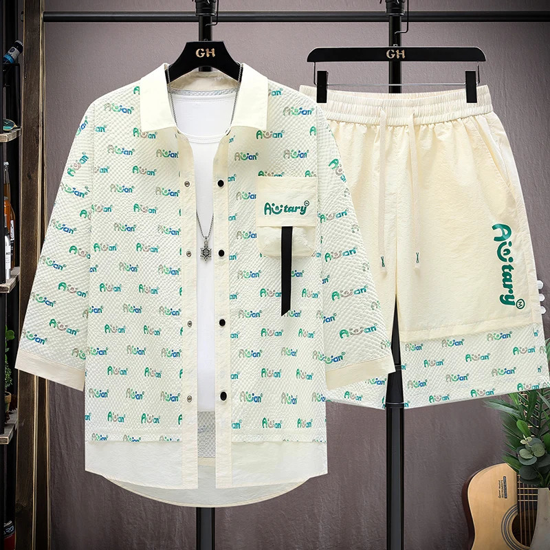 Summer Set Mens Casual Single Breasted Short Sleeve Shirt Shorts Loose Fashion High Quality Handsome Sweatshirt Suit 240919