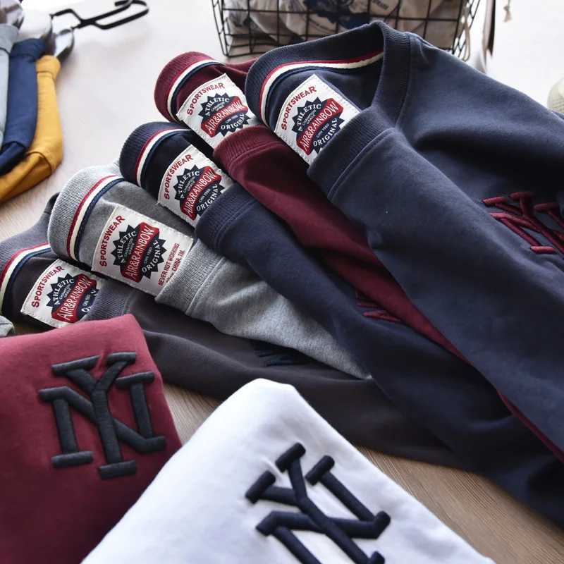 Summer American Retro Short-sleeved O-neck Letter Embroidery T-shirt Mens Fashion Simple 100% Cotton Washed Casual Sport Tops Z240919