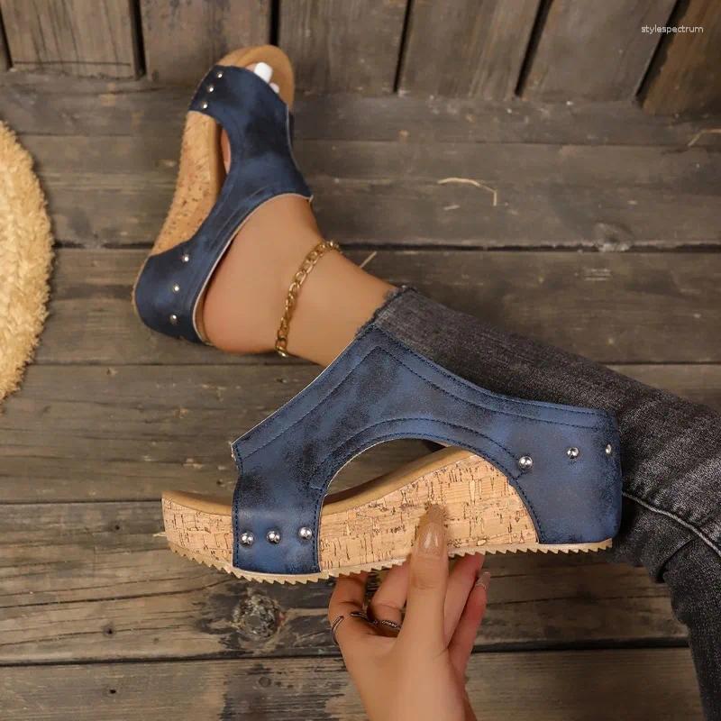 Sandals Women Wedges 2024 Summer Casual Solid Color Shoes For High Heels Designer Sandalias De Mujer