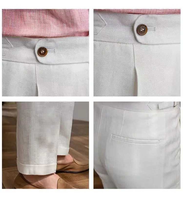 100% linen Italian Naples mens pants high waisted straight suit mens style mens style spring and summer fashion lightweight and breathable casual pant