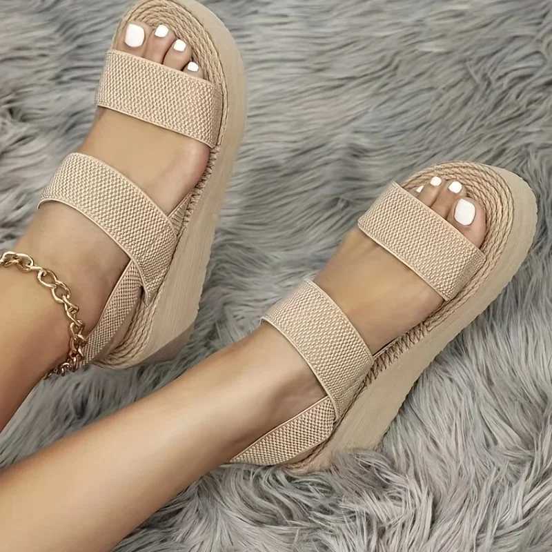 2025 Womens Minimalist Wedge Sandals Open Toe Thick Soled Platform Casual Sandals Ankle Strap Slingback Sandals Solid Color Z250617