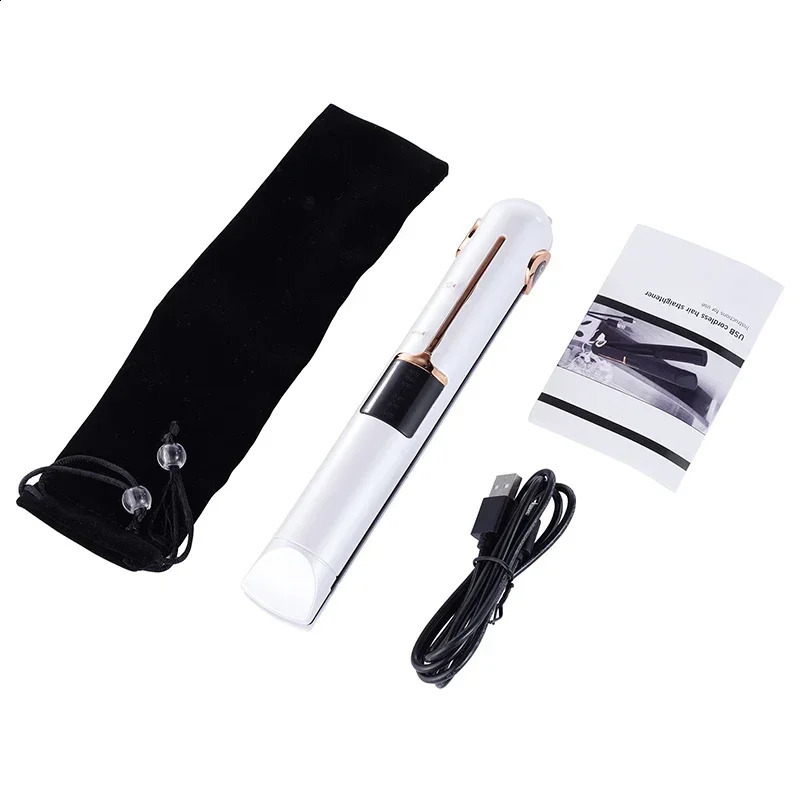Portable USB Rechargeable Hair Straightener With Power Bank Lock System Travel Flat Irons Wireless Straightening Hair Curler 240911