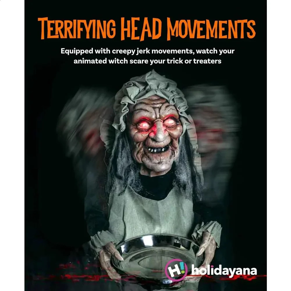 Halloween Animatronic Scary Old Lady with Candy Dish 5ft Animated Halloween Decoration Old Lady Horror Halloween Decoration 240913