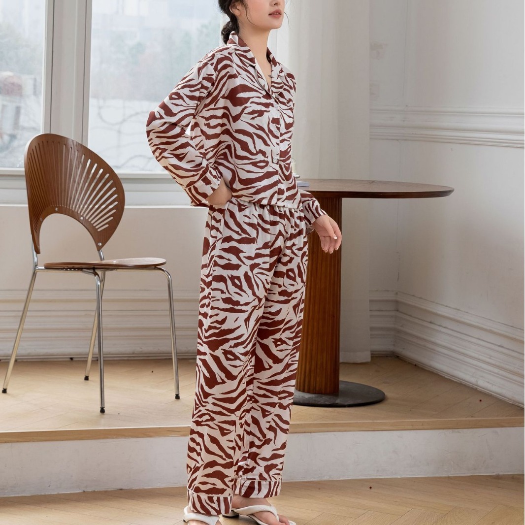 Spring and Summer New Style Short Sleeves, Long Pants, Pajama Set, Outer Wear Ice Silk Home Clothes