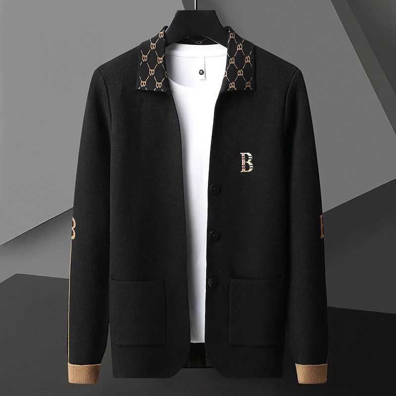 Men's Sweaters High end brand jacquard lapel mens knitted cardigan 2023 spring and autumn new fashion casual exquisite embroidery sweater jacket 