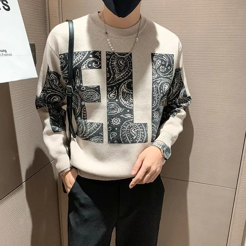 Man Clothes Letter Knitted Sweaters for Men Pullovers Black Round Collar Graphic Crewneck Fashion Korean Warm Y2k Vintage X 240911