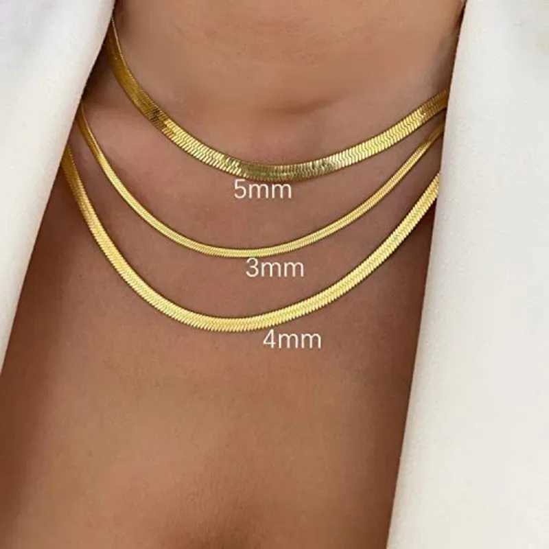 Stainless Steel Chain Necklace Width 2/3/4/5/6mm Flat Necklace Unisex Gold Color Snake Chain Necklace For Women Jewelry Gift NewXJ241123