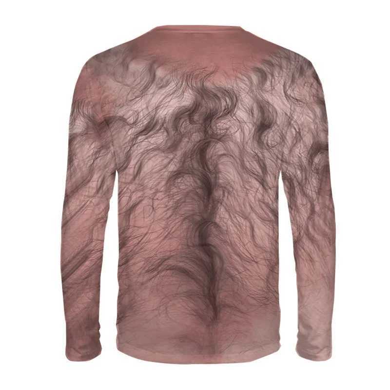 Mens Fake Muscle Graphic T-Shirt 3D Printing Funny Round Neck T Shirt Tops Casual Novelty Pattern Long -Sleeved Tee ShirtsX240919