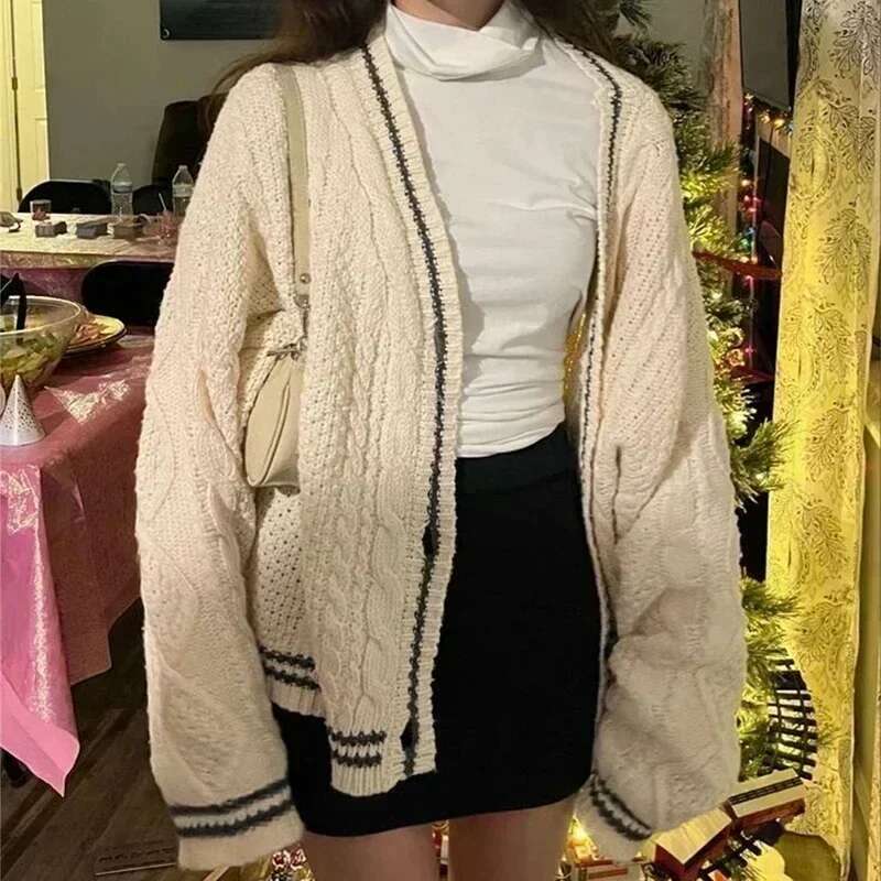 Deeptown Vintage Knit Swift Cardigan Y2k Star Sweater Women Folklore Korean Style Oversized Knitwear Haruku Aesthetic Autumn