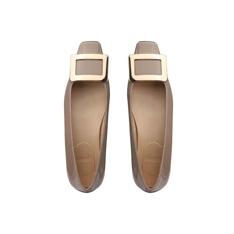 Square buckle shallow mouth thick single order shoes for women square buckle square toe low heel commuting shoes