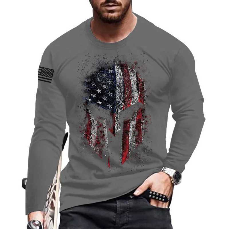 Retro Spartan Helmet 3d Print Summer Mens Round Neck T-shirt Casual Long Sleeve T-Shirt Oversized Pullover Fashion Men ClothingX240919