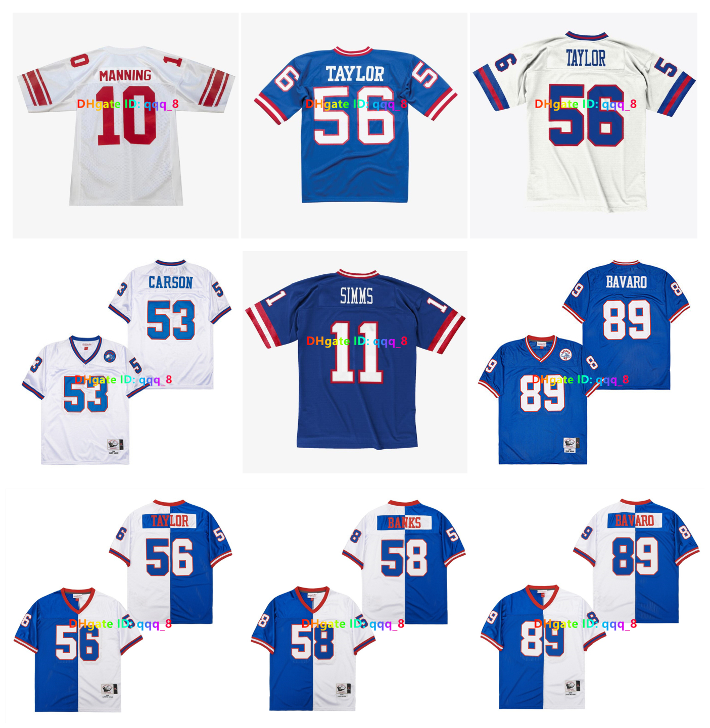 10 Eli Manning 56 Lawrence Taylor 11 Phil Simms 1986 Throwback Football Jersey 58 Carl Banks Mens Blue White Size S-XXXL