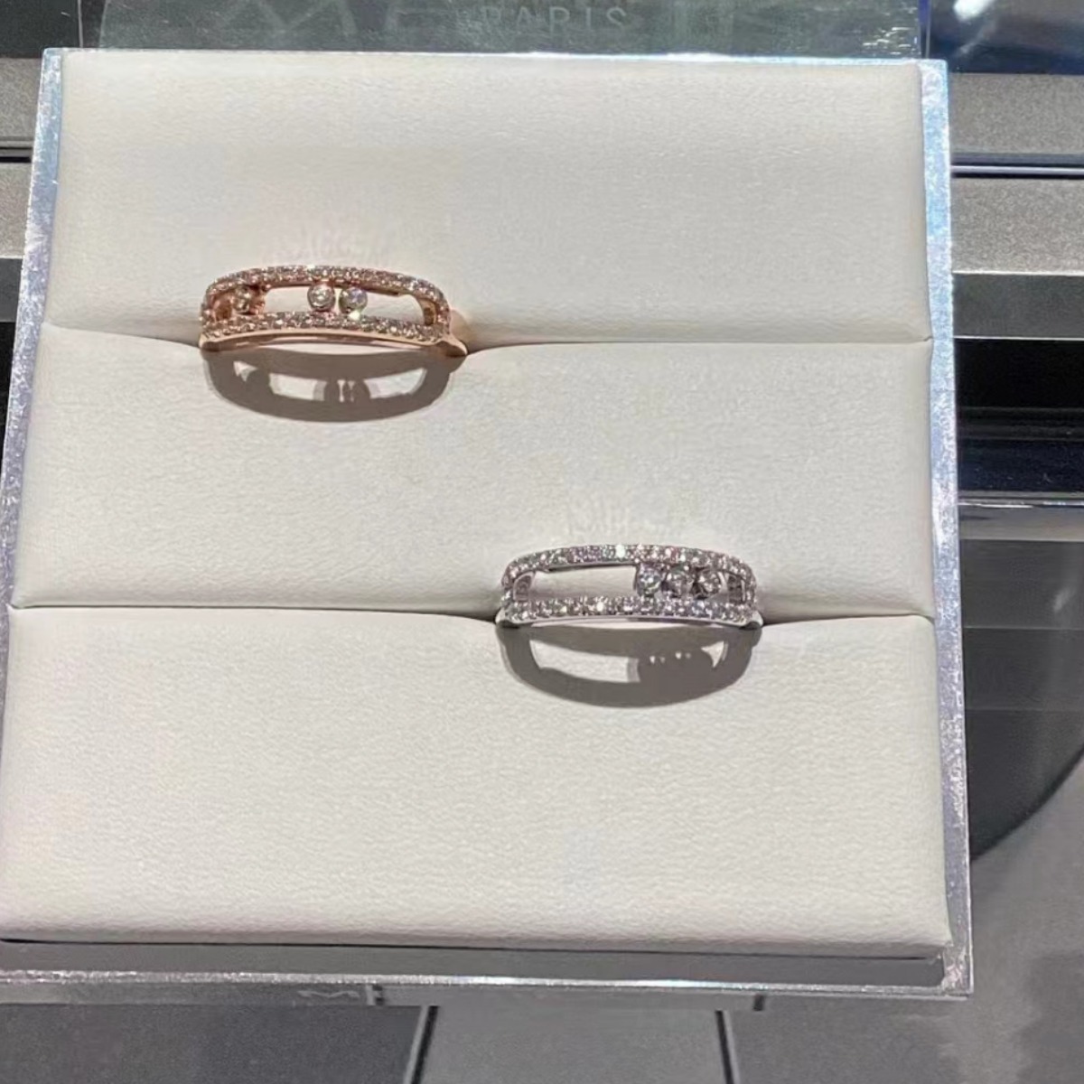 High version three diamond narrow sliding wedding couple ring Women's fashion diamond plated 18-karat rose gold ring
