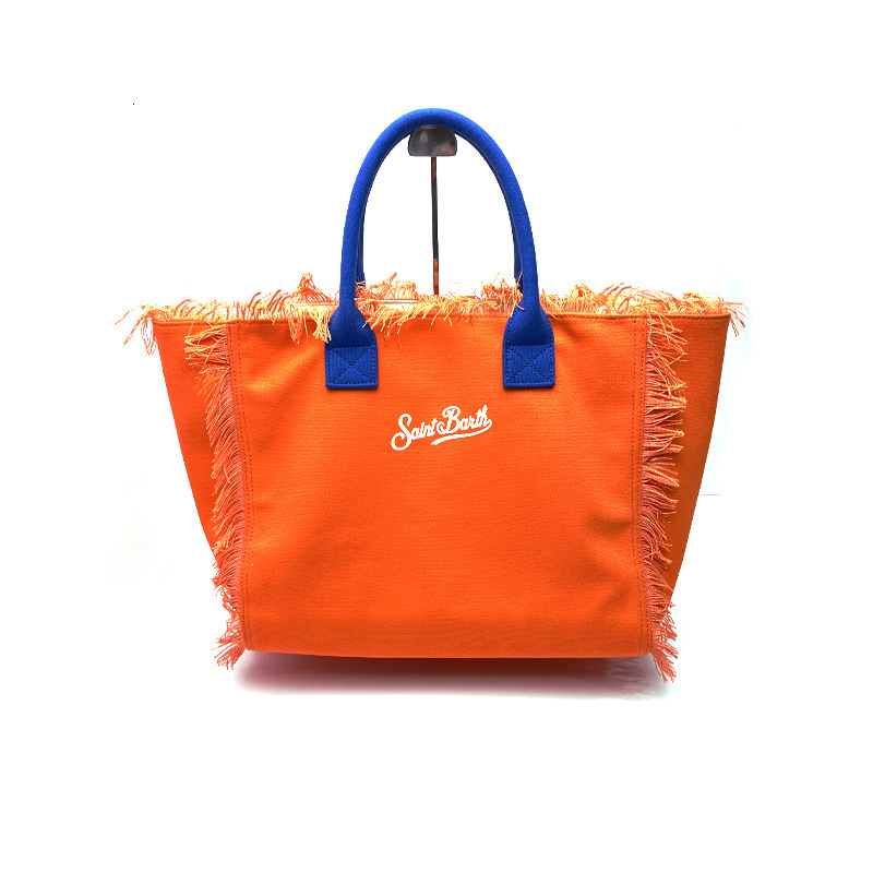 2024 New Women's Large Capacity Leisure Tourism Canvas Stripe Handmade Tassel Handbag Tote Bag