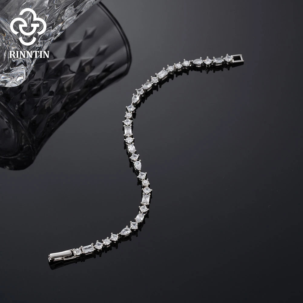 Rintin 3 CZ tennis bracelet in different shapes 925 sterling silver sparkling chain bracelet womens jewelry SB167 240910