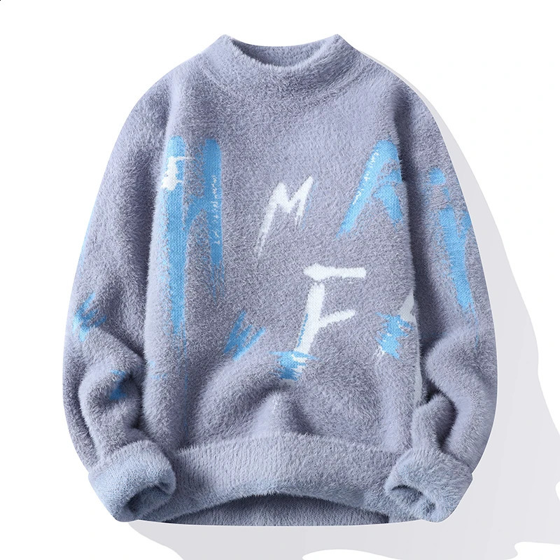 Korean Style Mens Long-sleeved Knit Sweaters/Male Slim Fit Letter Printing Casual Pullover Man Harajuku Sweater 240911