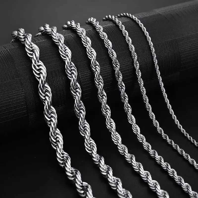 925 Sterling Silver 2/3/4MM 16-24 Inches Rope Chain Necklace For Men Women Fashion Punk Wedding Party Gifts JewelryX240919