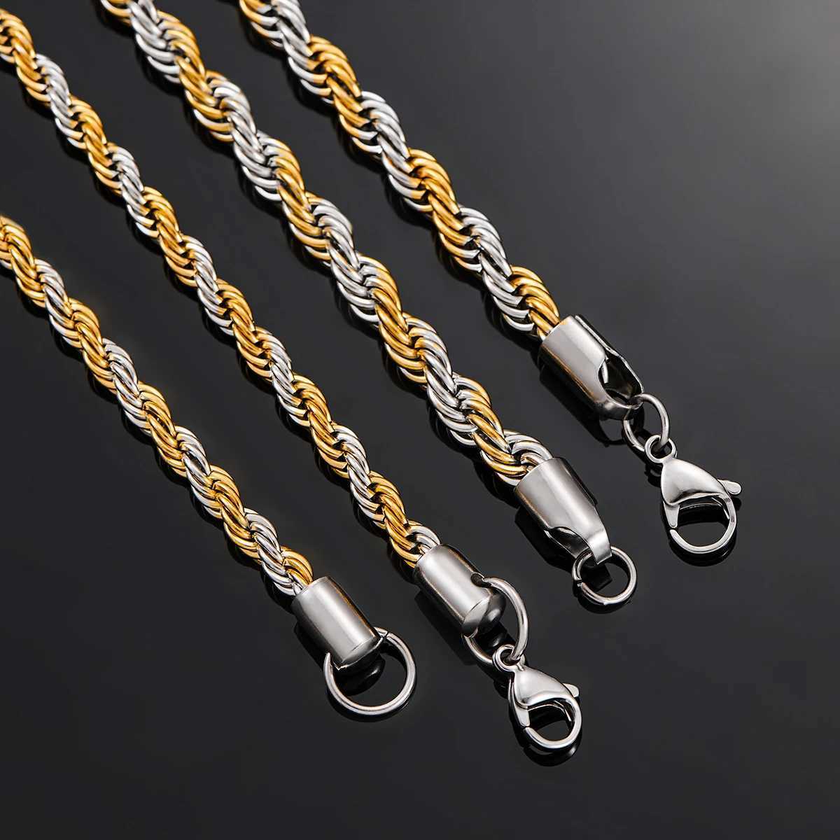 Width 2.3mm/3mm/4mm/5mm/6mm Stainless Steel Rope Chain Men Statement Gold Twisted Silver Color Necklace 16 to 30 InchesX240919