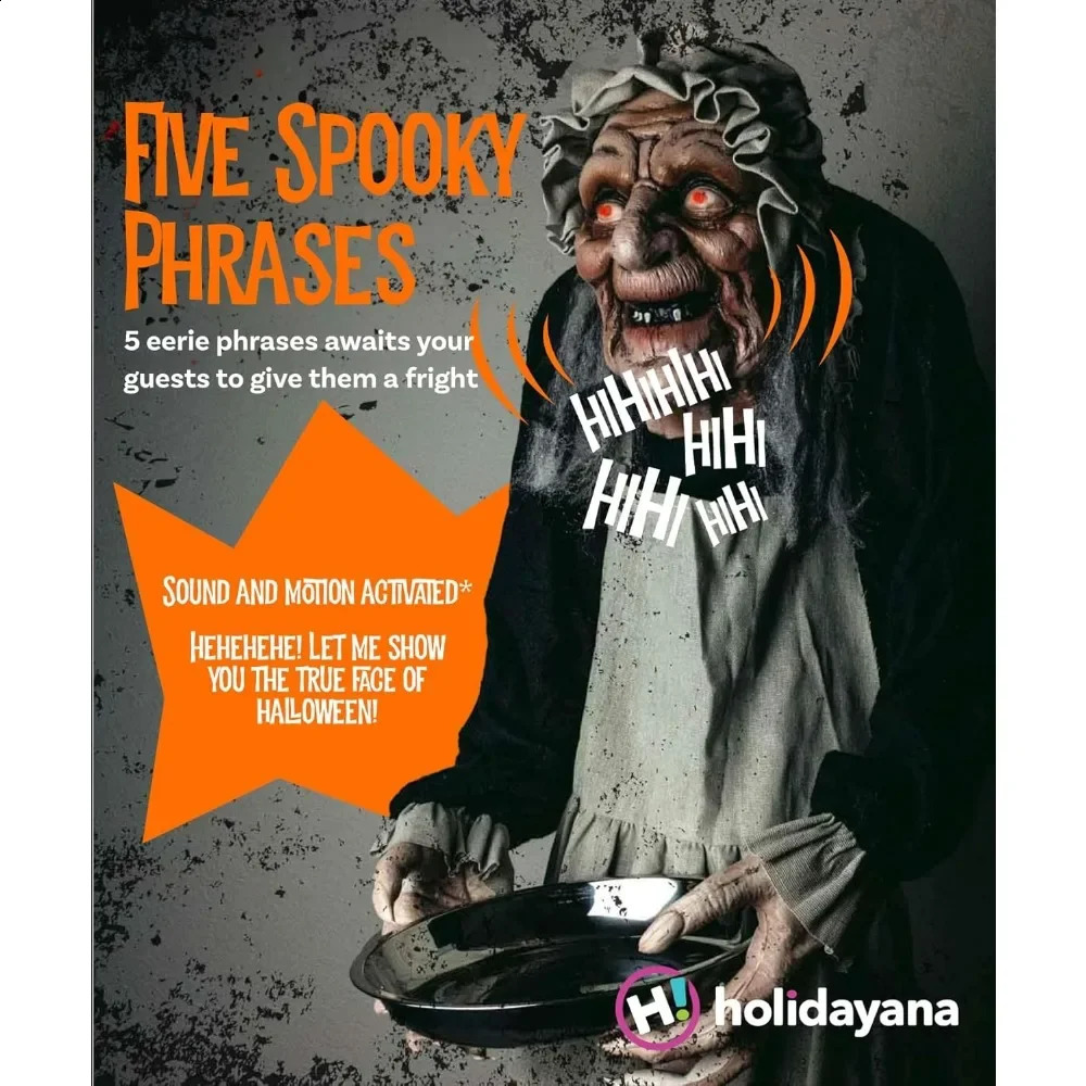 Halloween Animatronic Scary Old Lady with Candy Dish 5ft Animated Halloween Decoration Old Lady Horror Halloween Decoration 240913