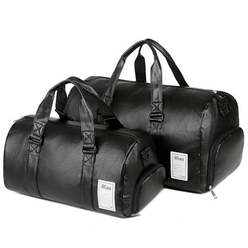 Big Capacity Leather Travel Bag Waterproof Fitness Duffle with Shoes Pocket Sports Weekend Luggage Women Men Handbag 240919