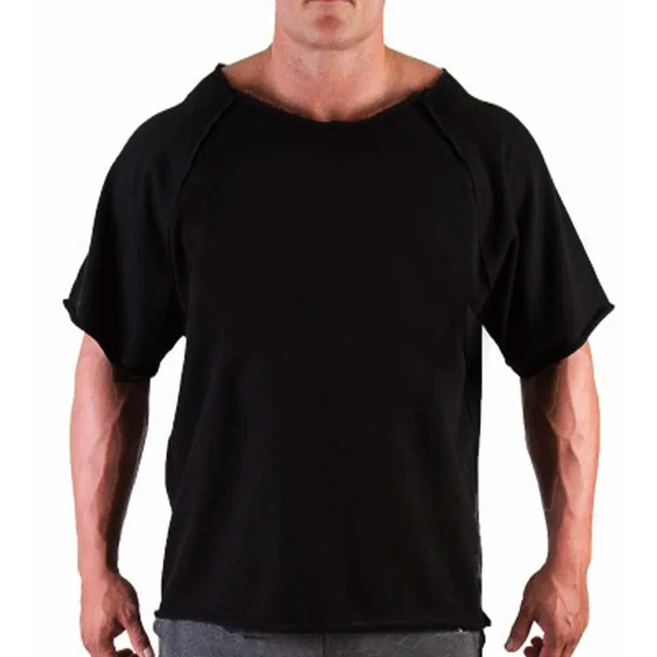Mens Casual Batwing Rag Shirt Male O Neck Cotton Gym T-Shirt Fitness Gym Wear Breathable Bodybuilding Muscle Tee Tops New Z240919