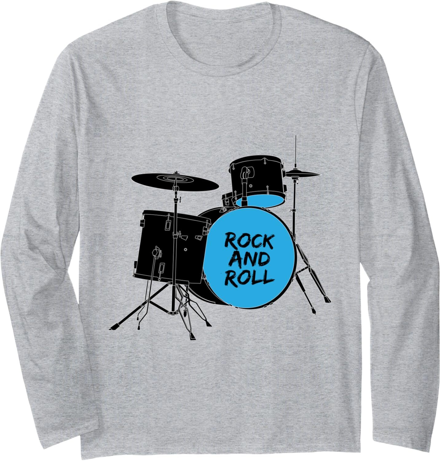Long Sleeve Shirts for Men sweatshirt Rock And Roll Bass Drums Cool Rock Fan Gift Long Sleeve Tee Streetwear Casual tops clothes fashion