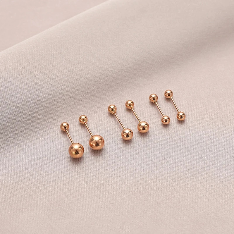 YUNLI Real 18K Gold Screw Stud Earrings Solid AU750 Double Golden Balls Womens Exquisite Jewelry Gift EA010 240918