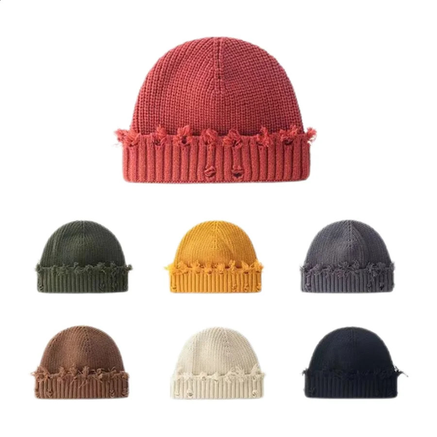 Bright candy colored winter knitted hat for female skull warm and thick male hip-hop hole head bone hat unisex couple hat 240919