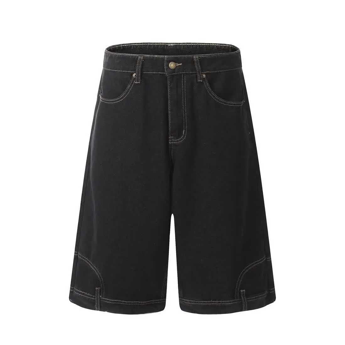 American style new retro waistband inverted design men denim shorts ins Gothic loose casual straight leg pants sweatpantsX240914