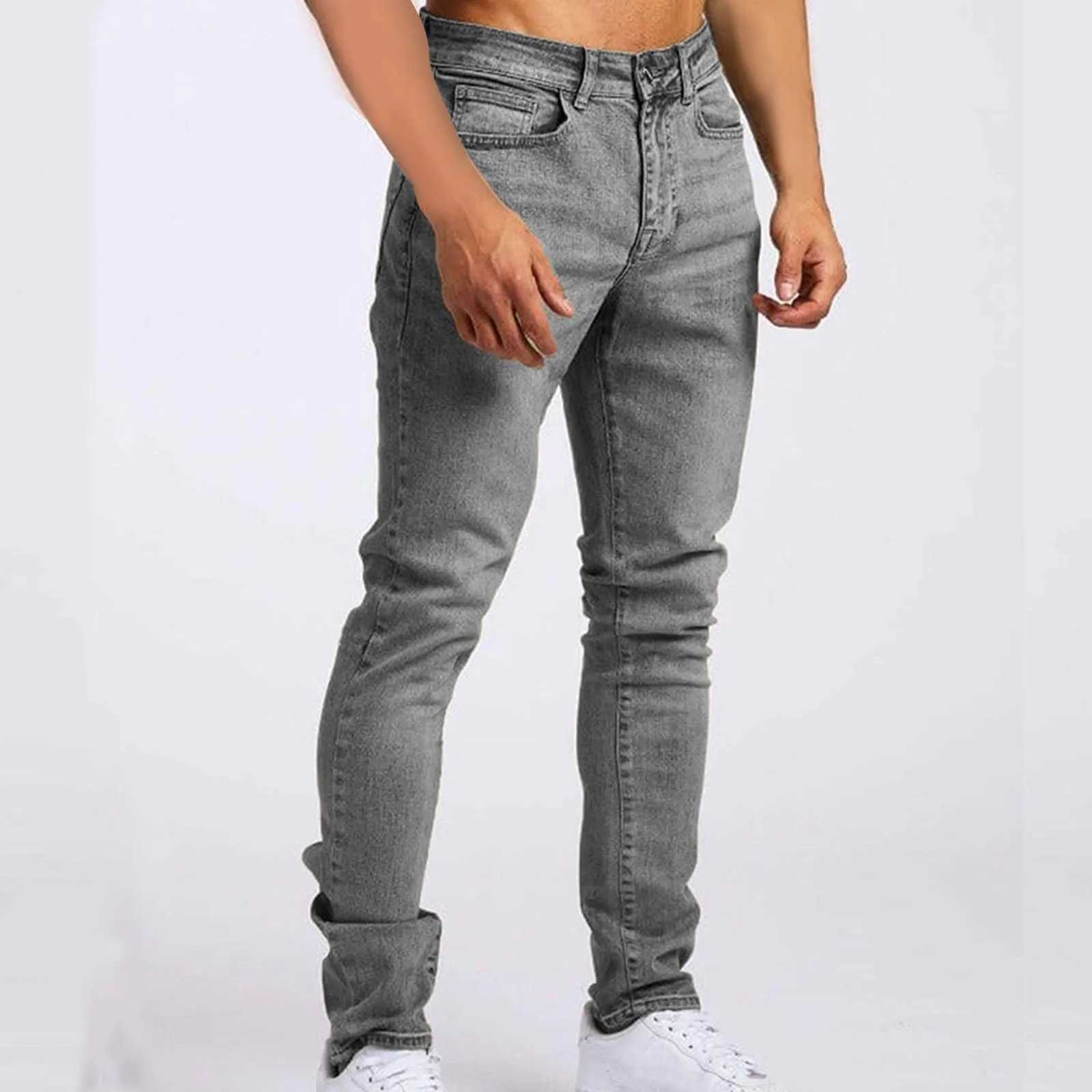 Mens tight elastic open top tapered leg jeans light blue large and tall mens E-sport retro slim fit W240919