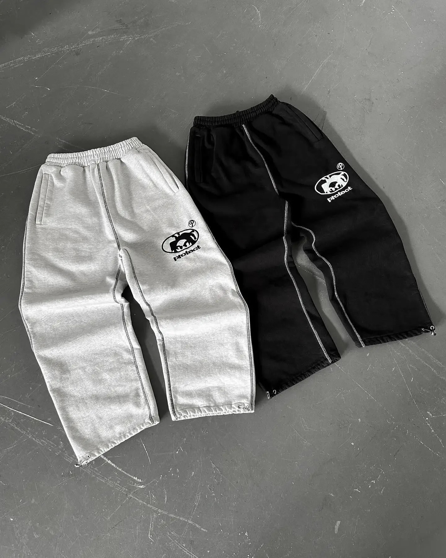 Streetwear PROTECT Jogging Sweatpants Letter Pattern Embroidered Baggy Harajuku Gothic Tight Waist Loose Trousers 240914