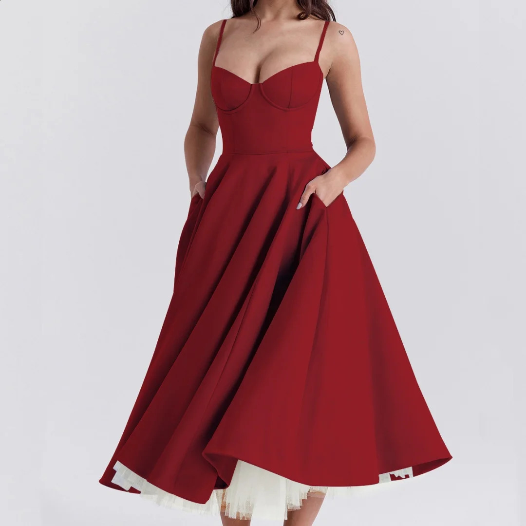 Xmas Sleeveless Maxi Dresses Elegant Ladies V-Neck High Waist Party Dresses for Female Robe Christmas Clothes Festival Sundress 240918